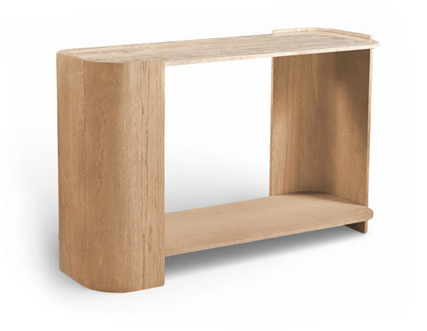 Nova Beige / Natural Genuine Marble And Oak Wood Console Table, 1 Piece