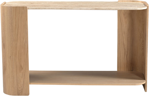 Nova Beige / Natural Genuine Marble And Oak Wood Console Table, 1 Piece