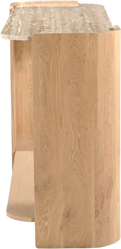 Nova Beige / Natural Genuine Marble And Oak Wood Console Table, 1 Piece