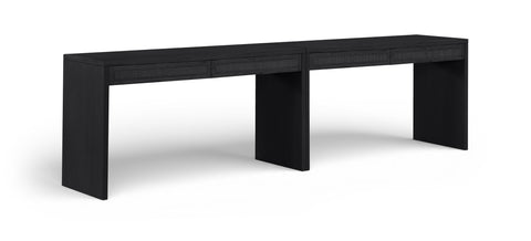 Yara Black Cane, Solid Wood And Oak Veneer Desk, 2-Piece
