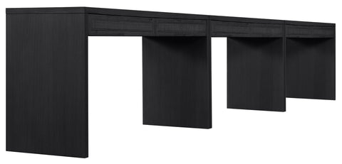 Yara Black Cane, Solid Wood And Oak Veneer Desk, 3-Piece
