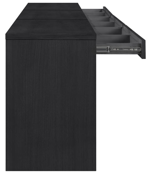 Yara Black Cane, Solid Wood And Oak Veneer Desk, 3-Piece