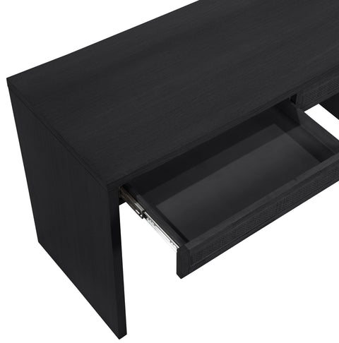 Yara Black Cane, Solid Wood And Oak Veneer Desk, 1 Piece