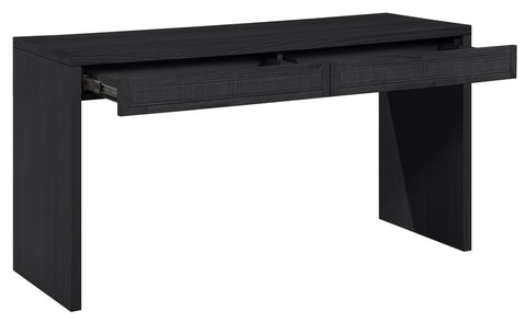 Yara Black Cane, Solid Wood And Oak Veneer Desk, 1 Piece
