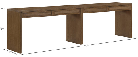 Yara Brown Cane, Solid Wood And Oak Veneer Desk, 2-Piece