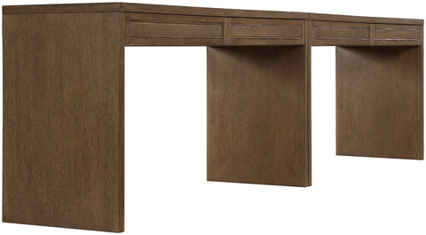 Yara Brown Cane, Solid Wood And Oak Veneer Desk, 2-Piece