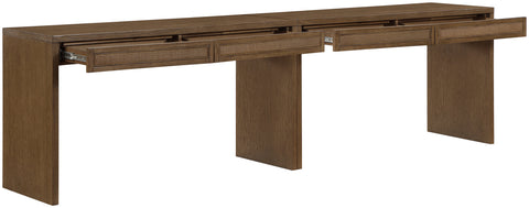 Yara Brown Cane, Solid Wood And Oak Veneer Desk, 2-Piece