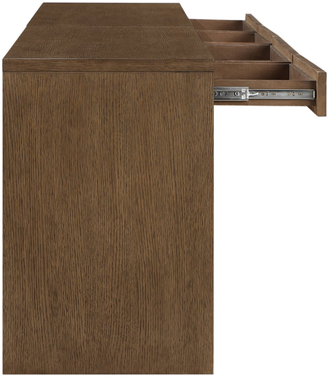 Yara Brown Cane, Solid Wood And Oak Veneer Desk, 2-Piece