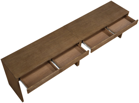 Yara Brown Cane, Solid Wood And Oak Veneer Desk, 2-Piece