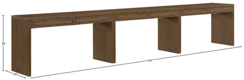 Yara Brown Cane, Solid Wood And Oak Veneer Desk, 3-Piece