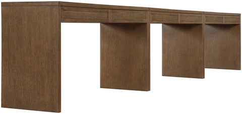 Yara Brown Cane, Solid Wood And Oak Veneer Desk, 3-Piece