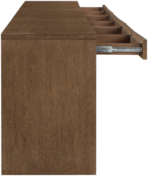 Yara Brown Cane, Solid Wood And Oak Veneer Desk, 3-Piece