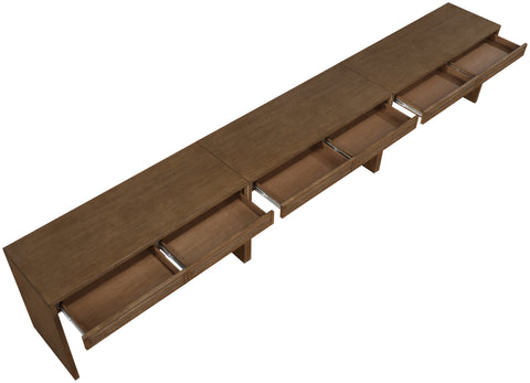 Yara Brown Cane, Solid Wood And Oak Veneer Desk, 3-Piece