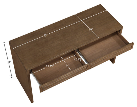 Yara Brown Cane, Solid Wood And Oak Veneer Desk, 1 Piece
