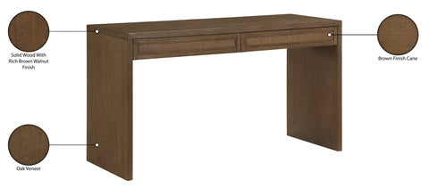 Yara Brown Cane, Solid Wood And Oak Veneer Desk, 1 Piece