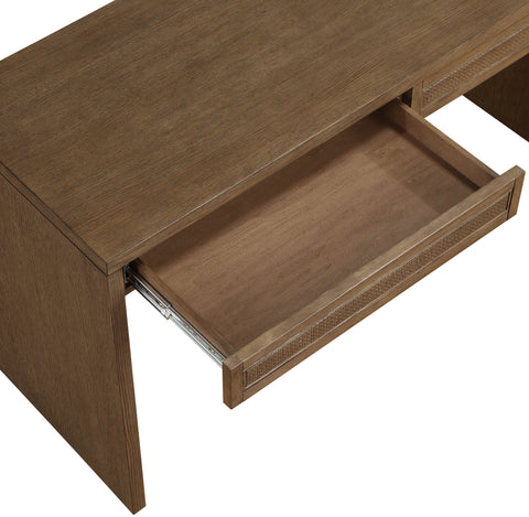 Yara Brown Cane, Solid Wood And Oak Veneer Desk, 1 Piece