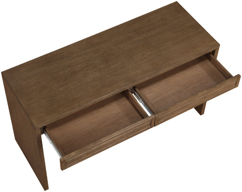 Yara Brown Cane, Solid Wood And Oak Veneer Desk, 1 Piece
