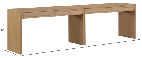 Yara Natural Cane, Solid Wood And Oak Veneer Desk, 2-Piece