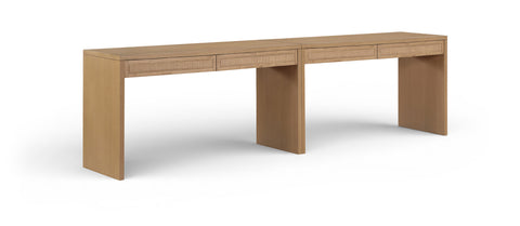 Yara Natural Cane, Solid Wood And Oak Veneer Desk, 2-Piece