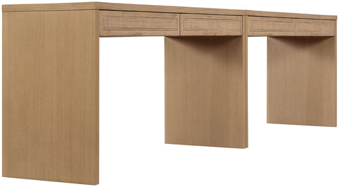 Yara Natural Cane, Solid Wood And Oak Veneer Desk, 2-Piece