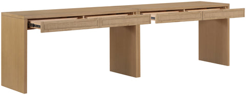 Yara Natural Cane, Solid Wood And Oak Veneer Desk, 2-Piece
