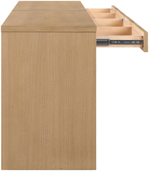 Yara Natural Cane, Solid Wood And Oak Veneer Desk, 2-Piece