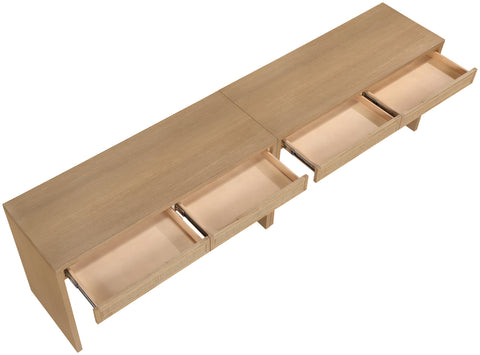 Yara Natural Cane, Solid Wood And Oak Veneer Desk, 2-Piece