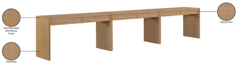 Yara Natural Cane, Solid Wood And Oak Veneer Desk, 3-Piece