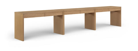 Yara Natural Cane, Solid Wood And Oak Veneer Desk, 3-Piece
