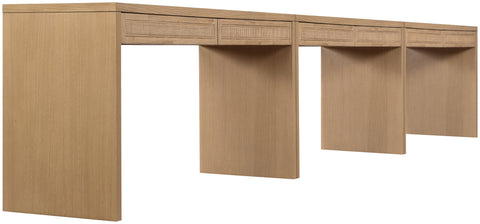 Yara Natural Cane, Solid Wood And Oak Veneer Desk, 3-Piece