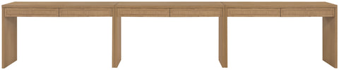 Yara Natural Cane, Solid Wood And Oak Veneer Desk, 3-Piece