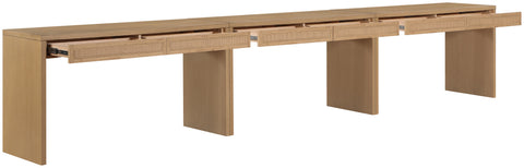 Yara Natural Cane, Solid Wood And Oak Veneer Desk, 3-Piece