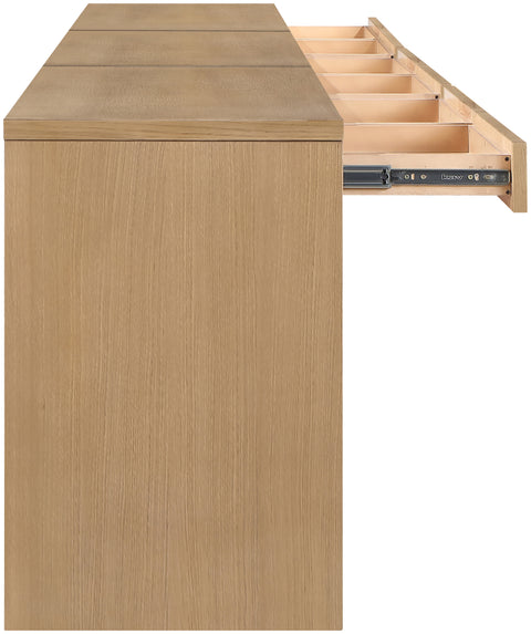 Yara Natural Cane, Solid Wood And Oak Veneer Desk, 3-Piece