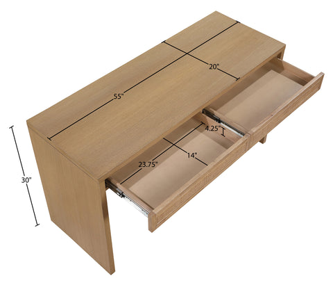 Yara Natural Cane, Solid Wood And Oak Veneer Desk, 1 Piece