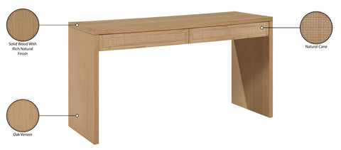 Yara Natural Cane, Solid Wood And Oak Veneer Desk, 1 Piece