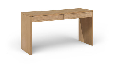 Yara Natural Cane, Solid Wood And Oak Veneer Desk, 1 Piece