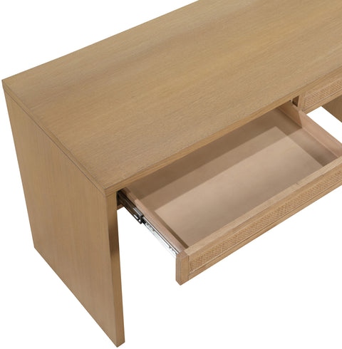 Yara Natural Cane, Solid Wood And Oak Veneer Desk, 1 Piece