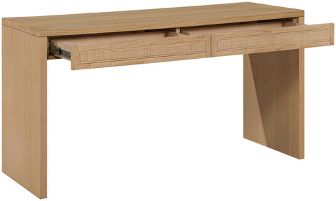 Yara Natural Cane, Solid Wood And Oak Veneer Desk, 1 Piece
