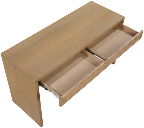 Yara Natural Cane, Solid Wood And Oak Veneer Desk, 1 Piece