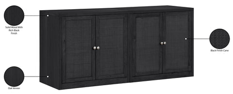 Selene Black Cane, Solid Wood And Oak Veneer Sideboard/Buffet, 2-Piece
