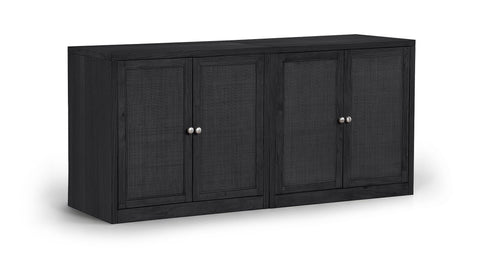 Selene Black Cane, Solid Wood And Oak Veneer Sideboard/Buffet, 2-Piece