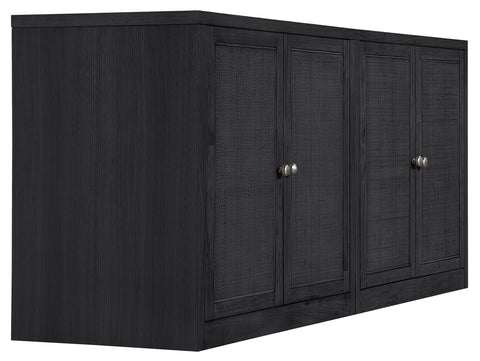 Selene Black Cane, Solid Wood And Oak Veneer Sideboard/Buffet, 2-Piece