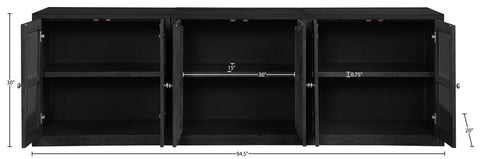 Selene Black Cane, Solid Wood And Oak Veneer Sideboard/Buffet, 3-Piece