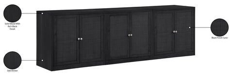 Selene Black Cane, Solid Wood And Oak Veneer Sideboard/Buffet, 3-Piece