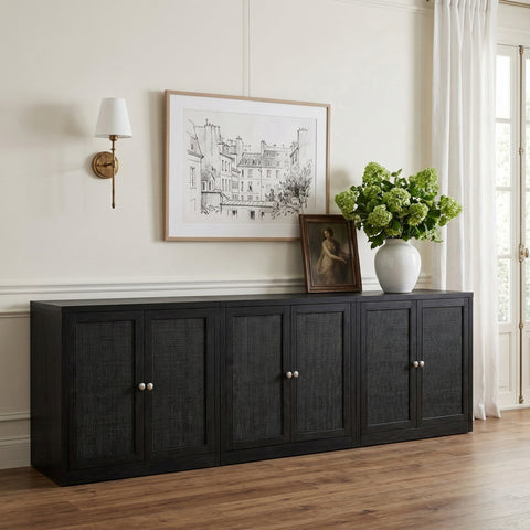 Selene Black Cane, Solid Wood And Oak Veneer Sideboard/Buffet, 3-Piece