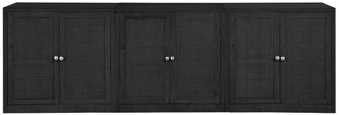 Selene Black Cane, Solid Wood And Oak Veneer Sideboard/Buffet, 3-Piece
