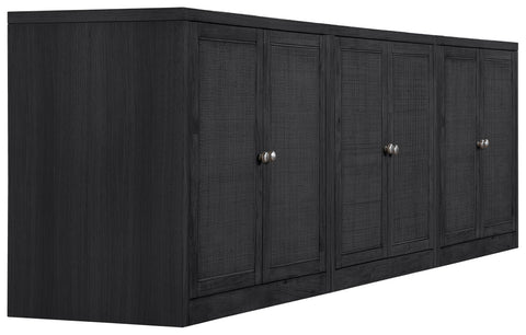 Selene Black Cane, Solid Wood And Oak Veneer Sideboard/Buffet, 3-Piece