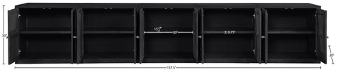 Selene Black Cane, Solid Wood And Oak Veneer Sideboard/Buffet, 5-Piece