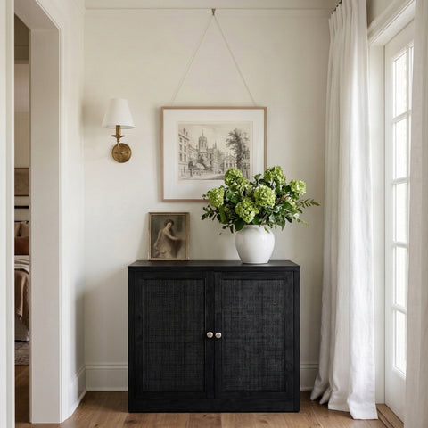 Selene Black Cane, Solid Wood And Oak Veneer Sideboard/Buffet, 1 Piece