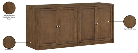 Selene Brown Cane, Solid Wood And Oak Veneer Sideboard/Buffet, 2-Piece